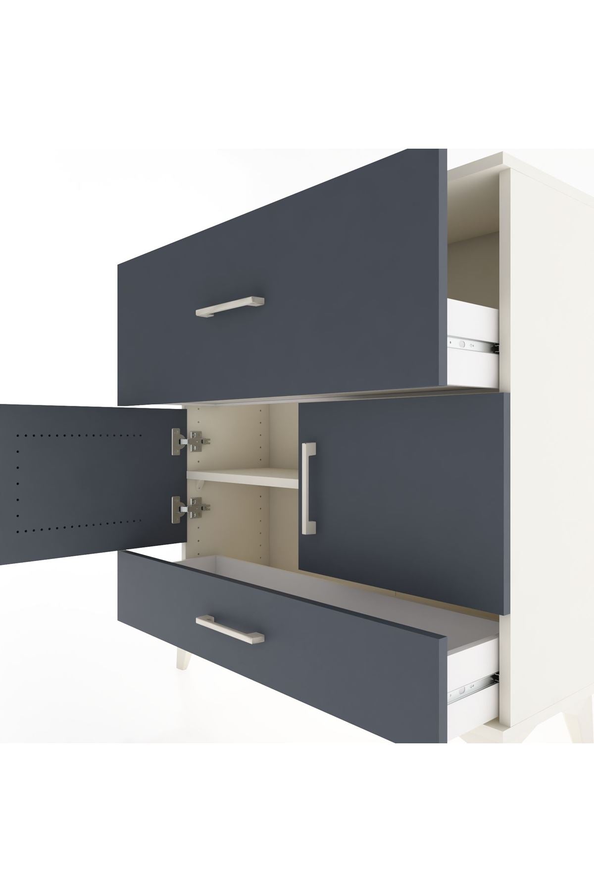 Arges Şifonyer 2 Raflı 2 Çekmeceli 2 Kapaklı 88x30x96 Aytaşı-Antrasit