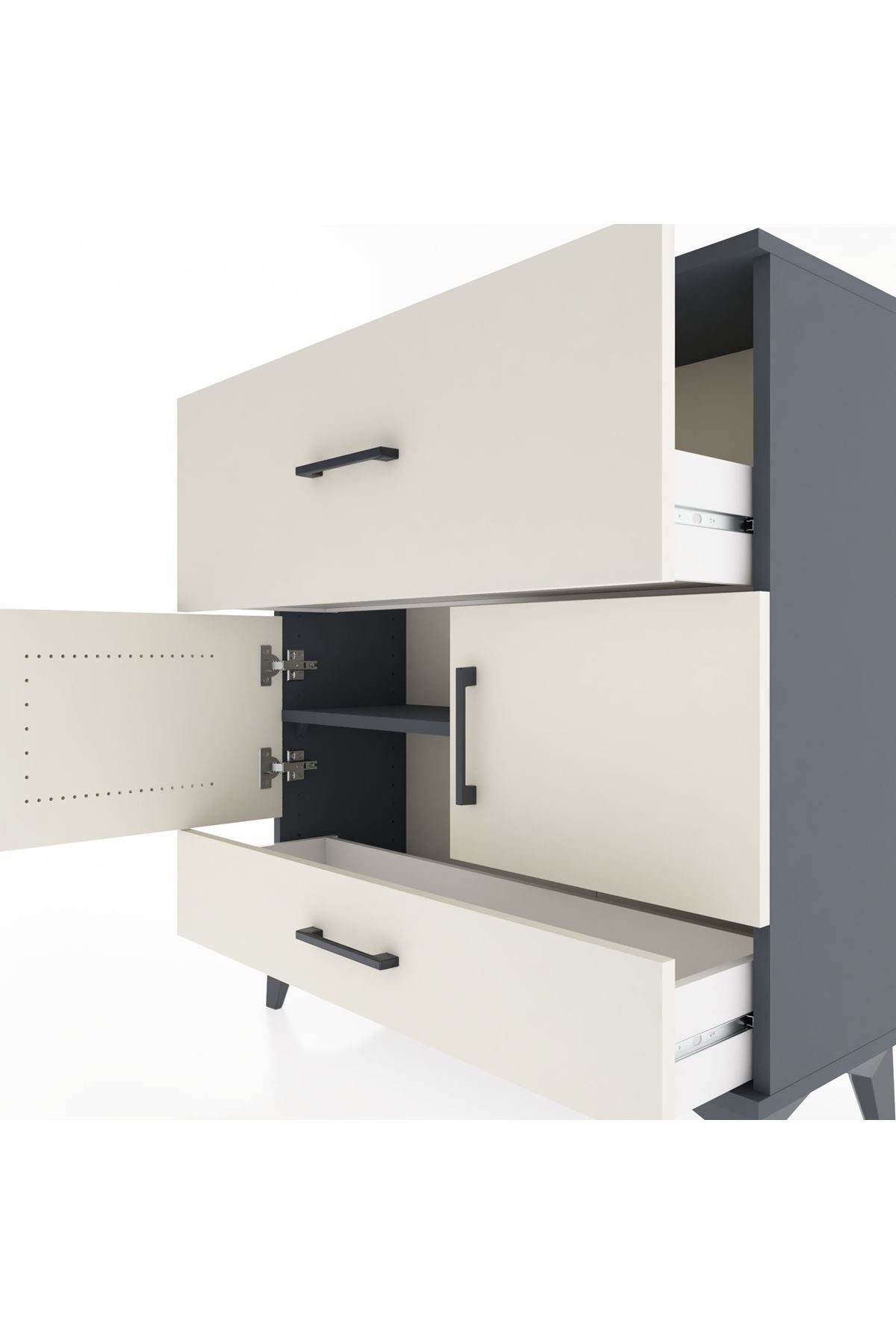 Arges Şifonyer 2 Raflı 2 Çekmeceli 2 Kapaklı 88x30x96 Antrasit-Aytaşı