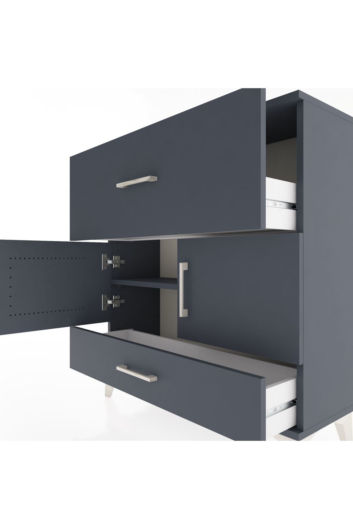 Arges Şifonyer 2 Raflı 2 Çekmeceli 2 Kapaklı 88x30x96 Antrasit-Antrasit