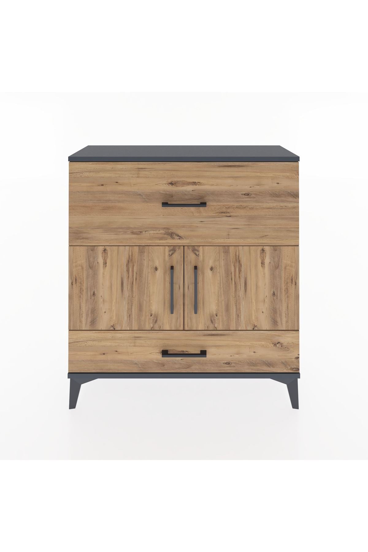 Arges Şifonyer 2 Raflı 2 Çekmeceli 2 Kapaklı 88x30x96 Antrasit-Çam