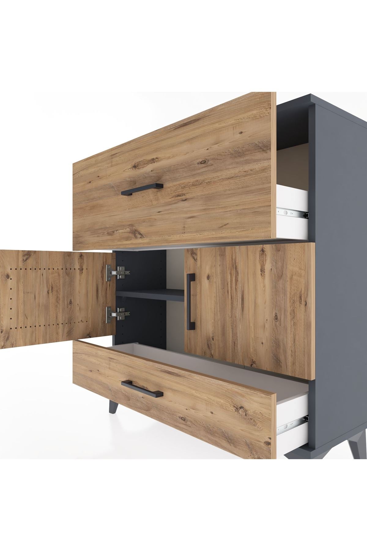 Arges Şifonyer 2 Raflı 2 Çekmeceli 2 Kapaklı 88x30x96 Antrasit-Çam