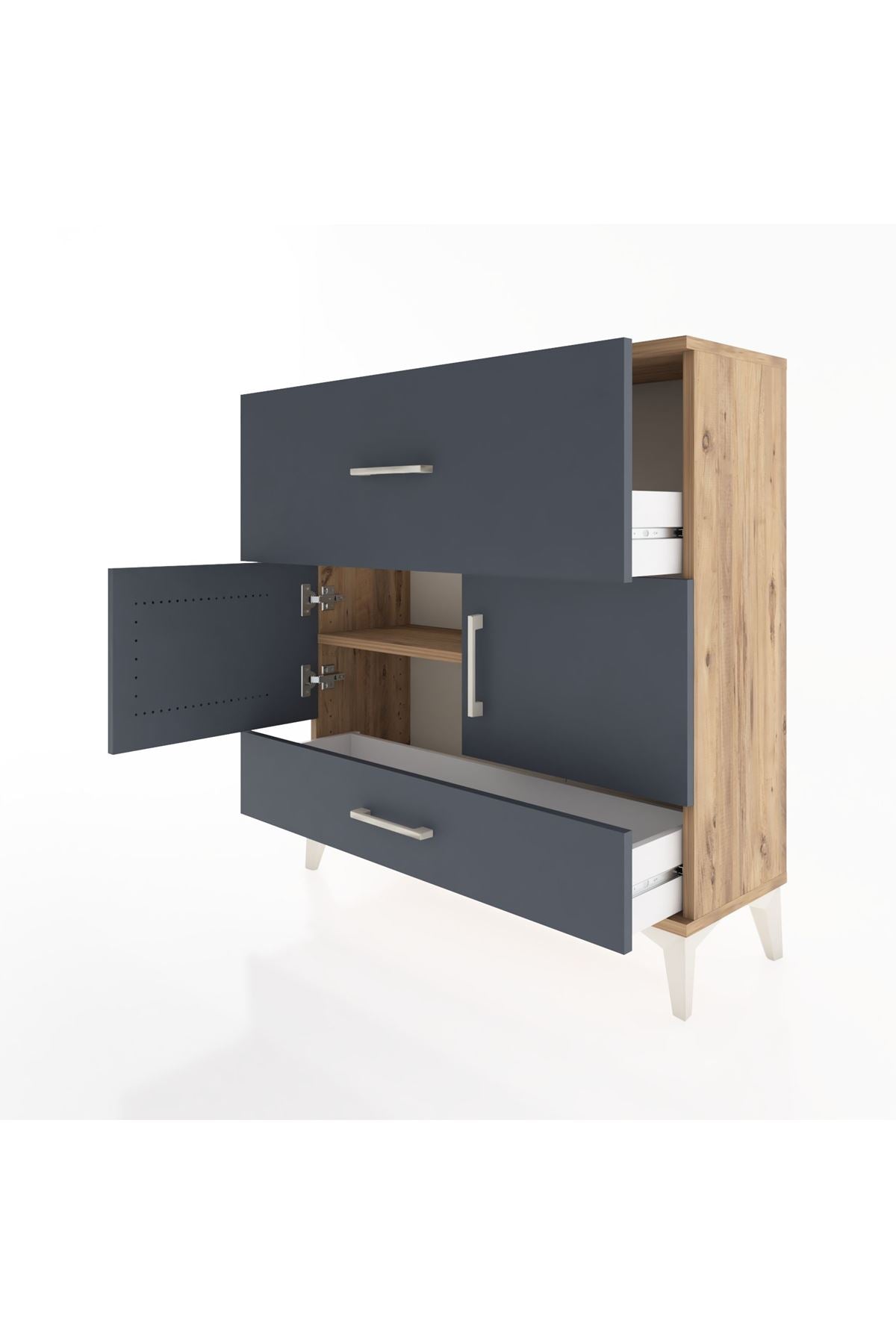 Arges Şifonyer 2 Raflı 2 Çekmeceli 2 Kapaklı 88x30x96 Çam-Antrasit