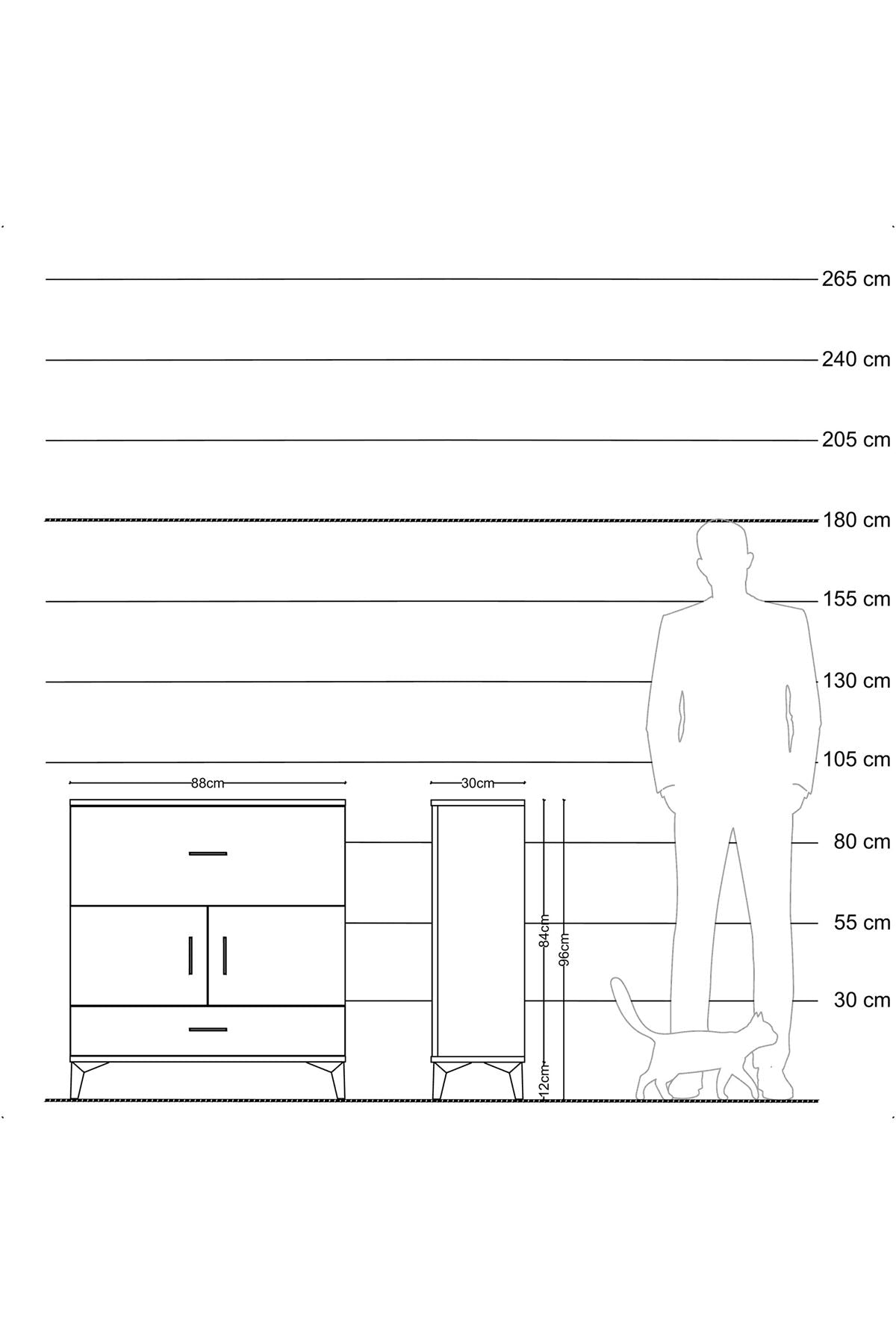 Arges Şifonyer 2 Raflı 2 Çekmeceli 2 Kapaklı 88x30x96 Çam-Antrasit