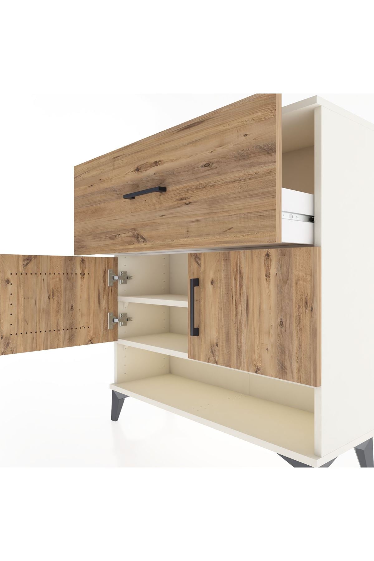 Arges Şifonyer 2 Raflı Tek Çekmeceli 2 Kapaklı 88x30x96 Aytaşı-Çam