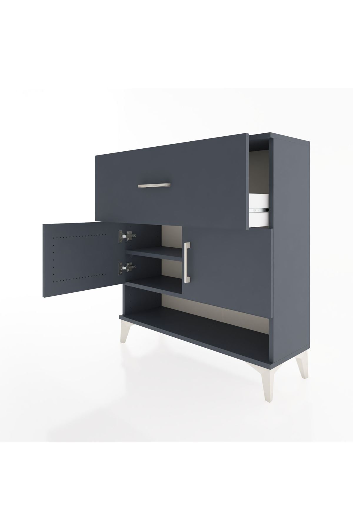 Arges Şifonyer 2 Raflı Tek Çekmeceli 2 Kapaklı 88x30x96 Antrasit-Antrasit