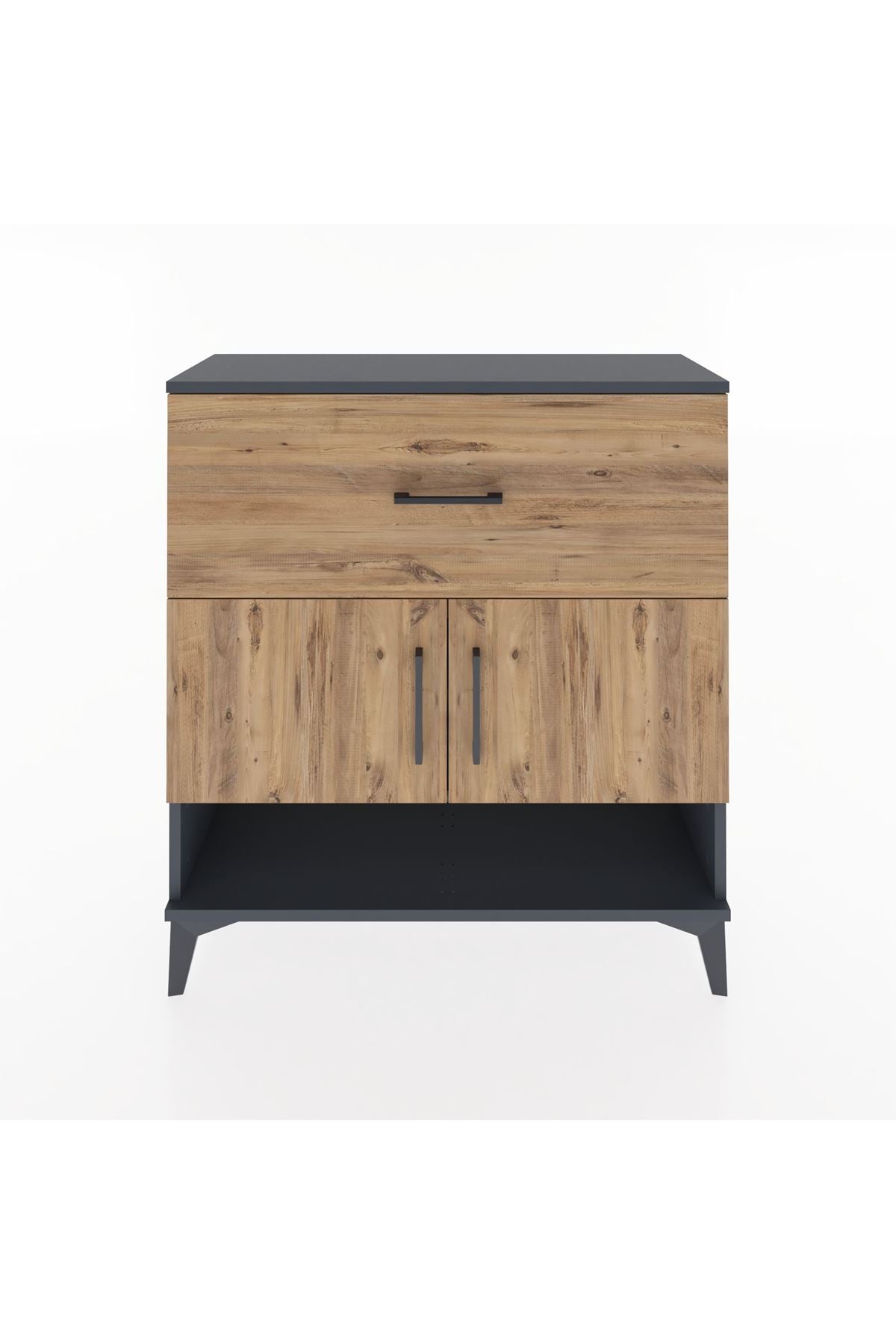 Arges Şifonyer 2 Raflı Tek Çekmeceli 2 Kapaklı 88x30x96 Antrasit-Çam