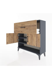 Arges Şifonyer 2 Raflı Tek Çekmeceli 2 Kapaklı 88x30x96 Antrasit-Çam