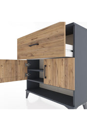 Arges Şifonyer 2 Raflı Tek Çekmeceli 2 Kapaklı 88x30x96 Antrasit-Çam