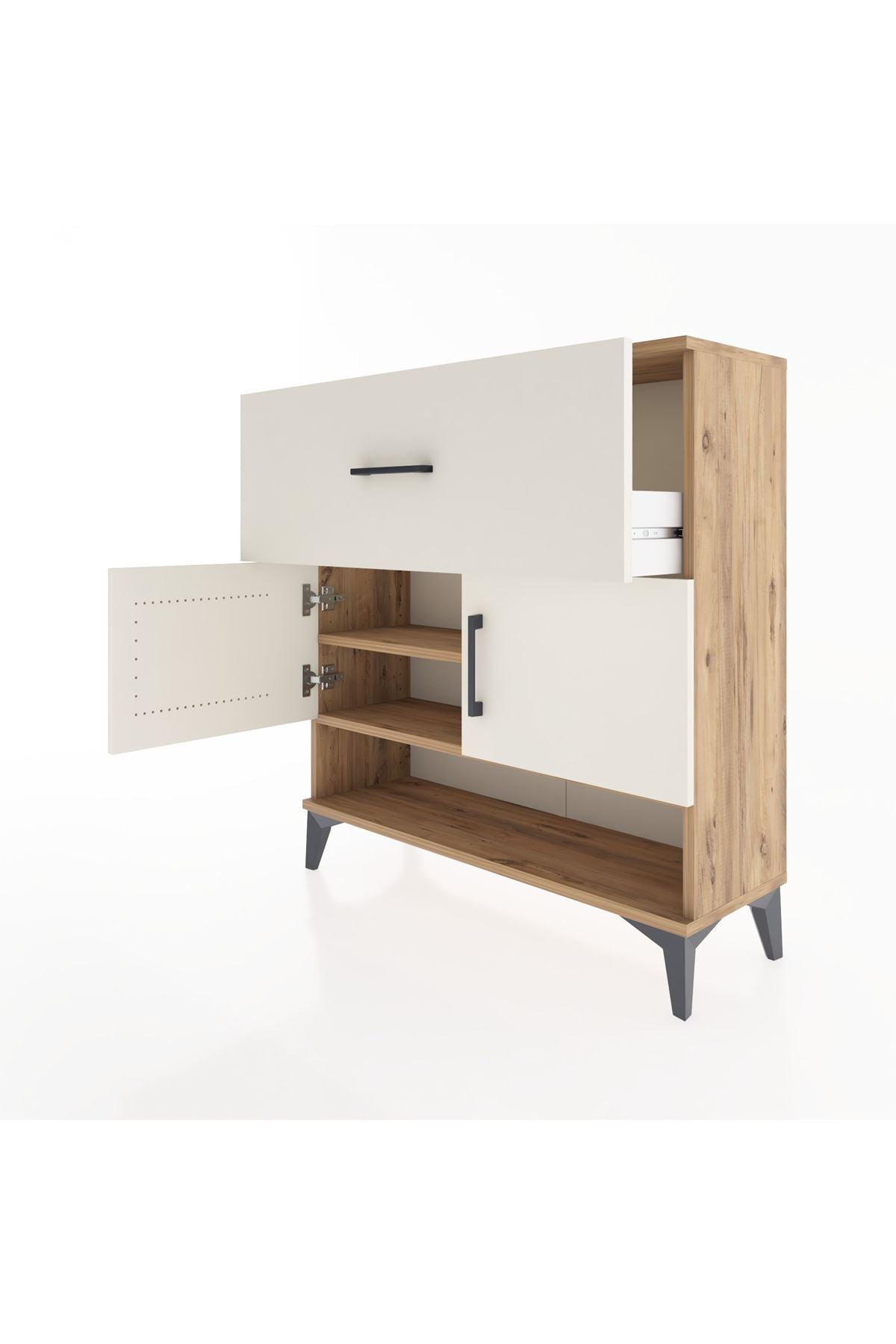 Arges Şifonyer 2 Raflı Tek Çekmeceli 2 Kapaklı 88x30x96 Çam-Aytaşı