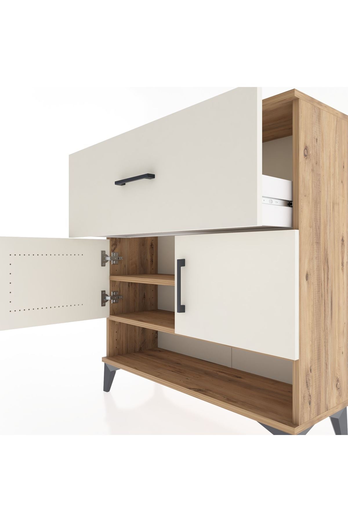 Arges Şifonyer 2 Raflı Tek Çekmeceli 2 Kapaklı 88x30x96 Çam-Aytaşı