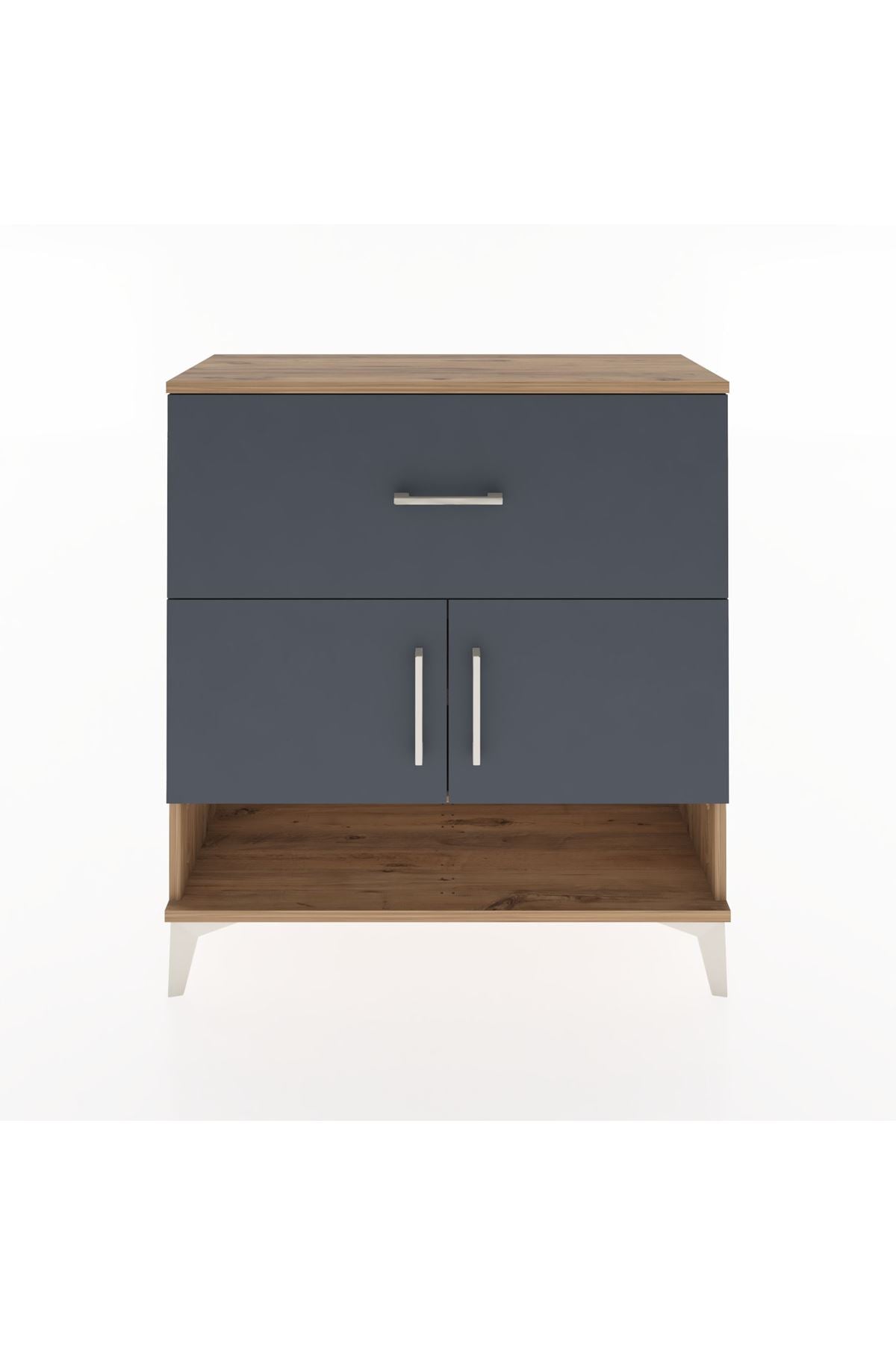 Arges Şifonyer 2 Raflı Tek Çekmeceli 2 Kapaklı 88x30x96 Çam-Antrasit