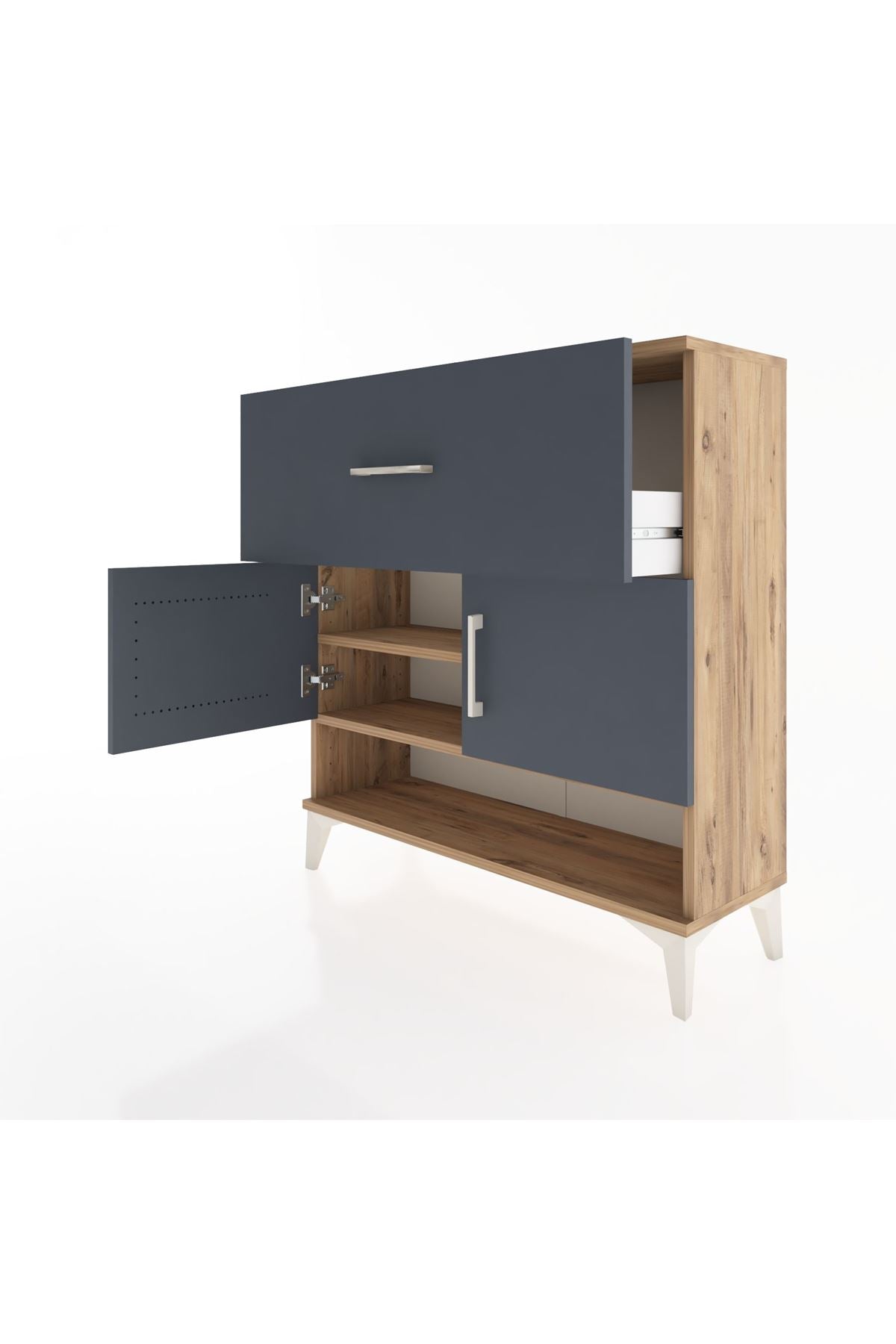 Arges Şifonyer 2 Raflı Tek Çekmeceli 2 Kapaklı 88x30x96 Çam-Antrasit