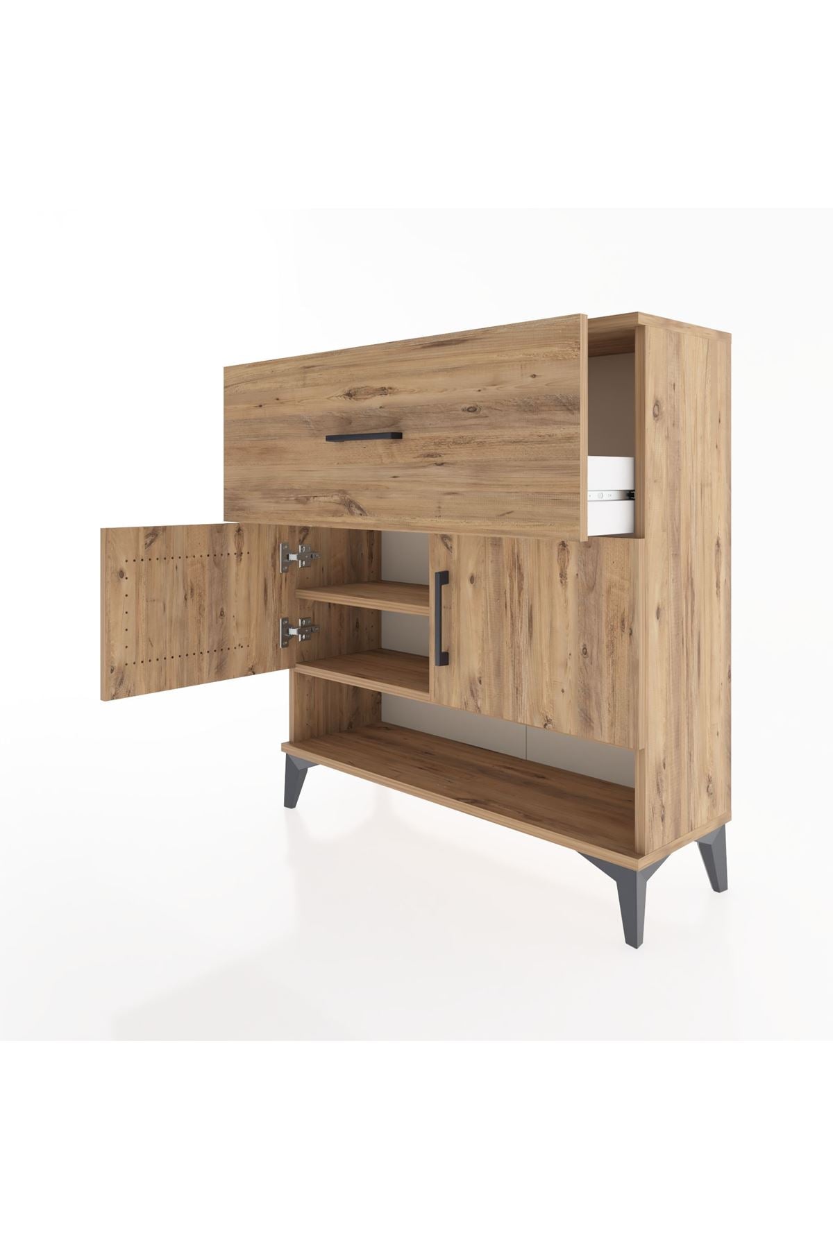 Arges Şifonyer 2 Raflı Tek Çekmeceli 2 Kapaklı 88x30x96 Çam-Çam