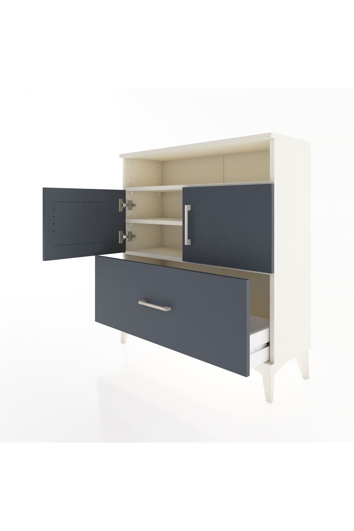 Arges Şifonyer 3 Raflı Tek Çekmeceli 2 Kapaklı 88x30x96 Aytaşı-Antrasit