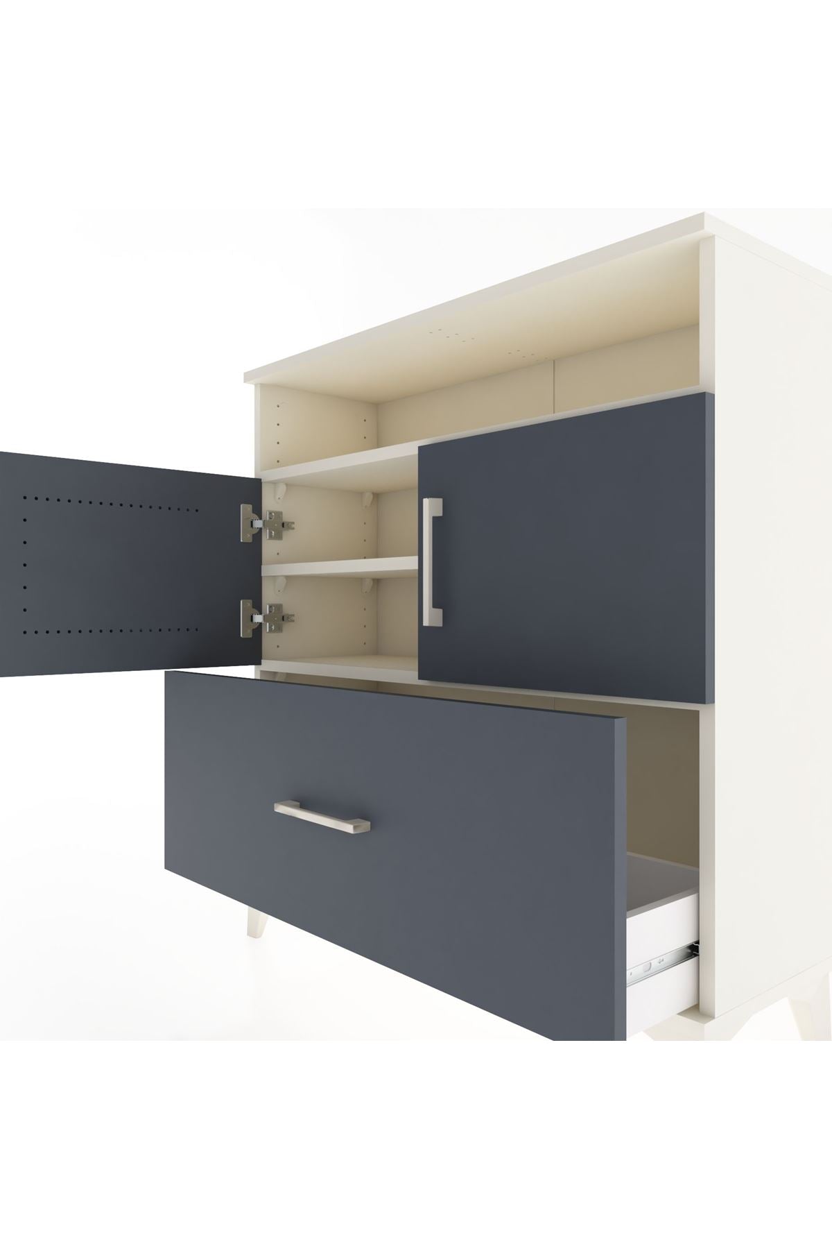 Arges Şifonyer 3 Raflı Tek Çekmeceli 2 Kapaklı 88x30x96 Aytaşı-Antrasit