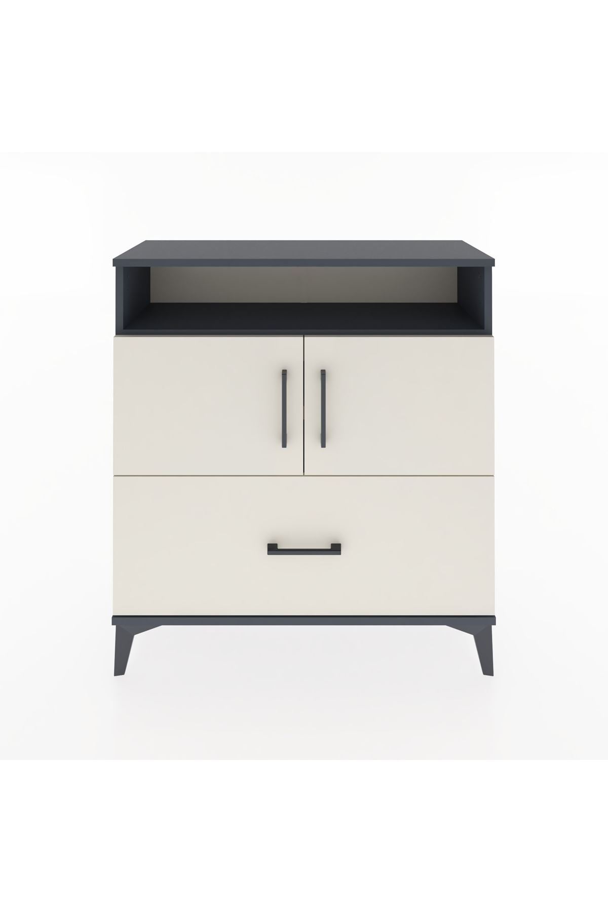 Arges Şifonyer 3 Raflı Tek Çekmeceli 2 Kapaklı 88x30x96 Antrasit-Aytaşı