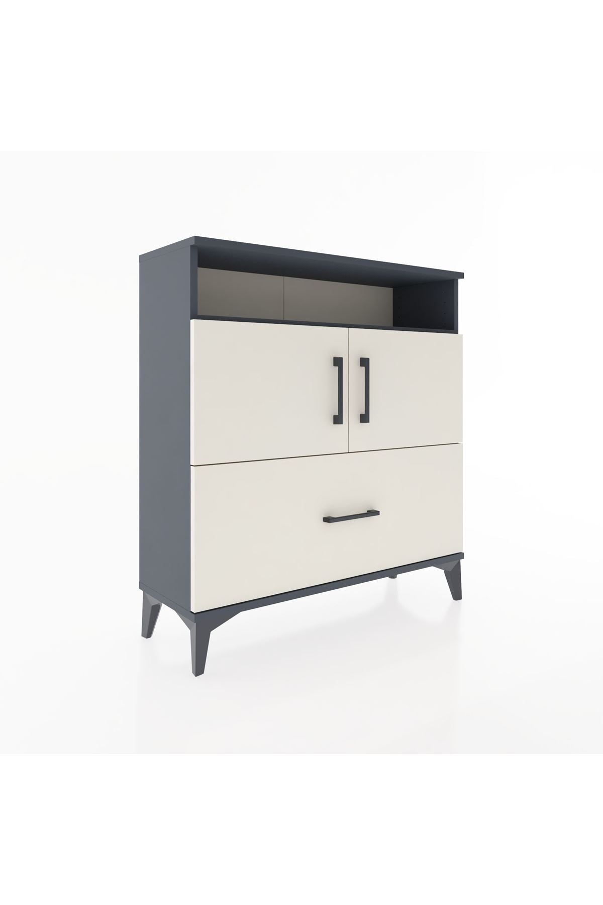 Arges Şifonyer 3 Raflı Tek Çekmeceli 2 Kapaklı 88x30x96 Antrasit-Aytaşı