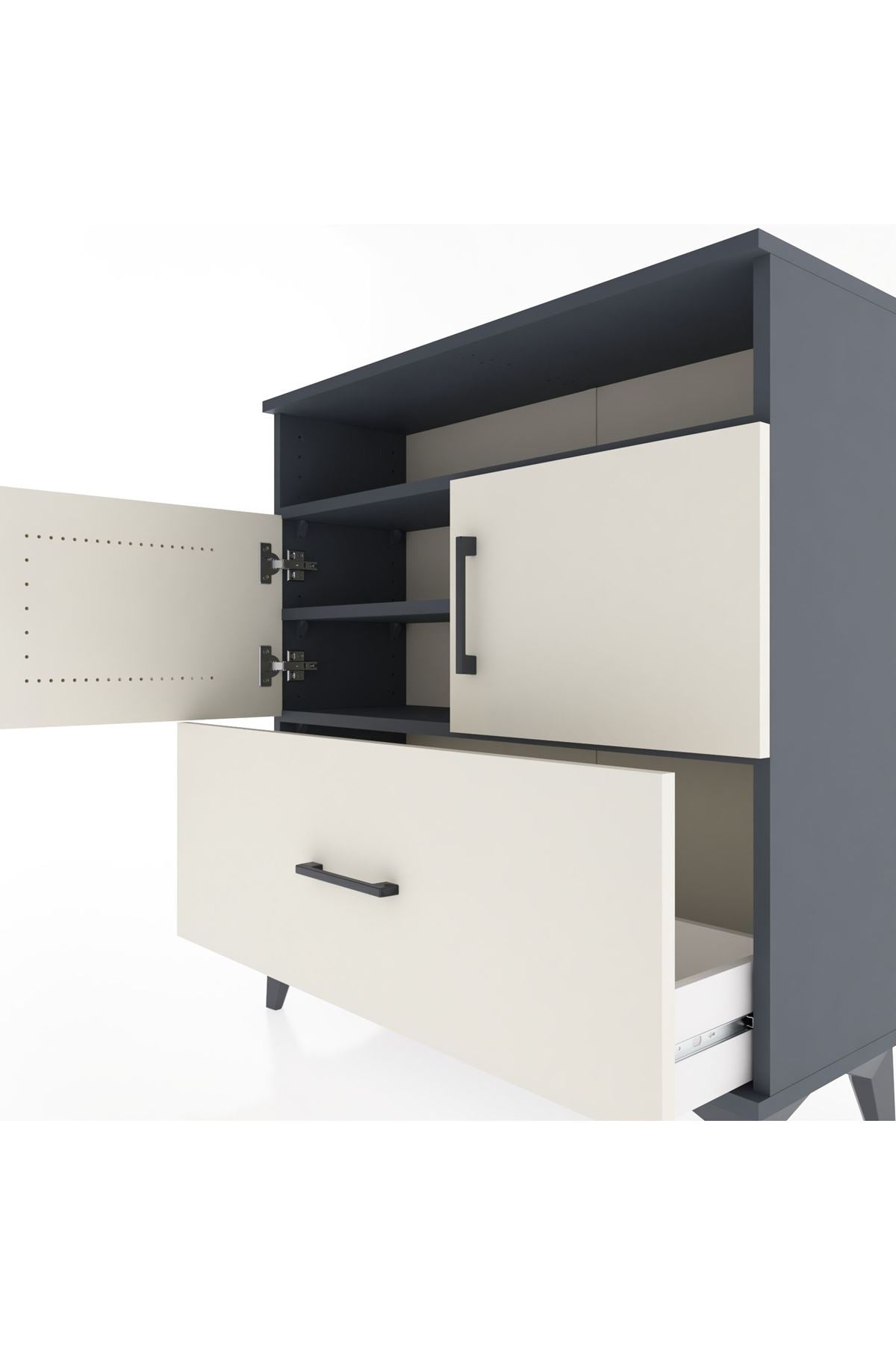 Arges Şifonyer 3 Raflı Tek Çekmeceli 2 Kapaklı 88x30x96 Antrasit-Aytaşı