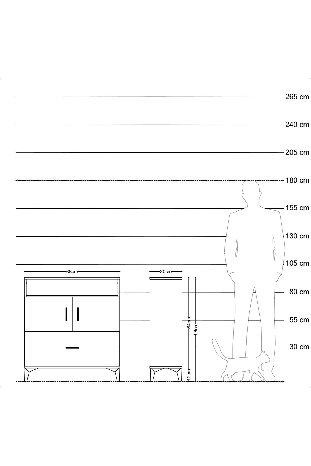 Arges Şifonyer 3 Raflı Tek Çekmeceli 2 Kapaklı 88x30x96 Antrasit-Aytaşı