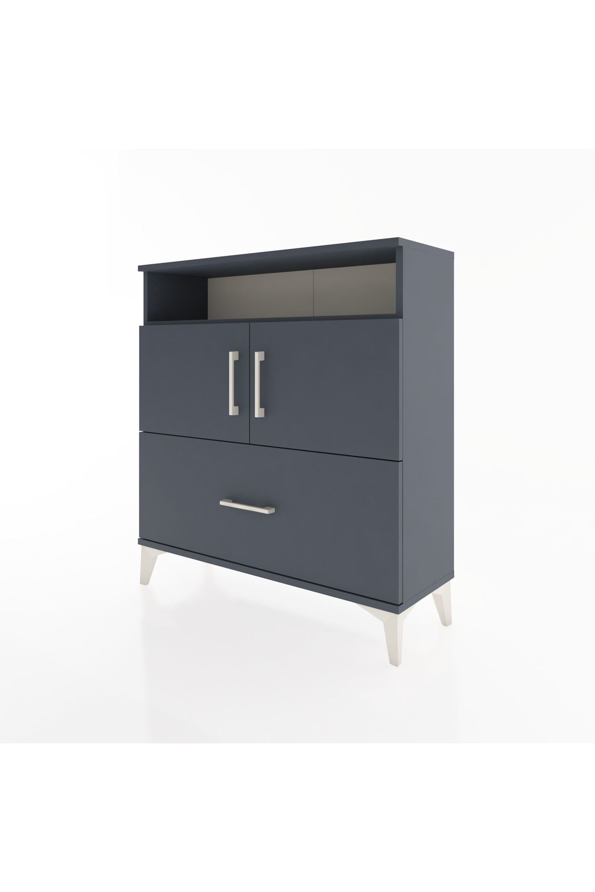 Arges Şifonyer 3 Raflı Tek Çekmeceli 2 Kapaklı 88x30x96 Antrasit-Antrasit