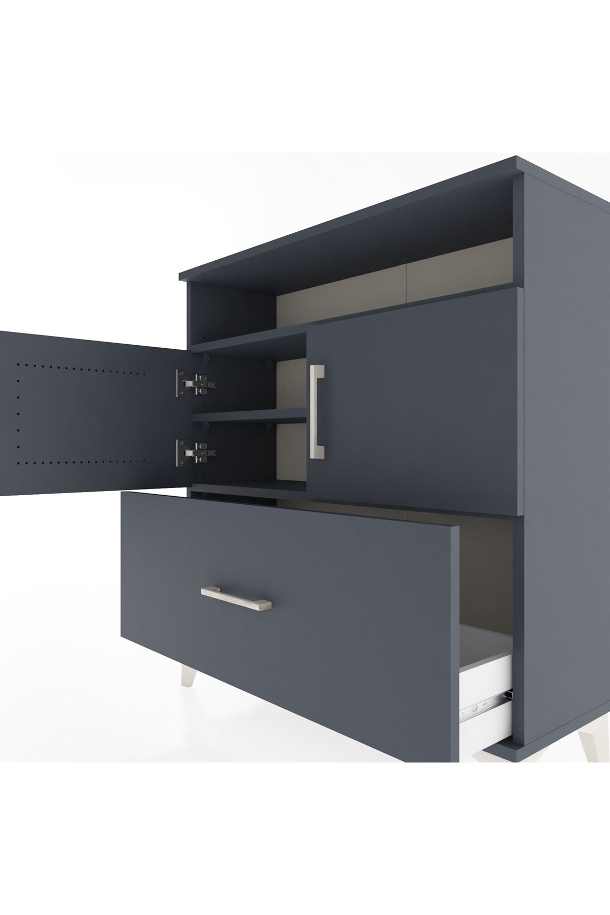 Arges Şifonyer 3 Raflı Tek Çekmeceli 2 Kapaklı 88x30x96 Antrasit-Antrasit