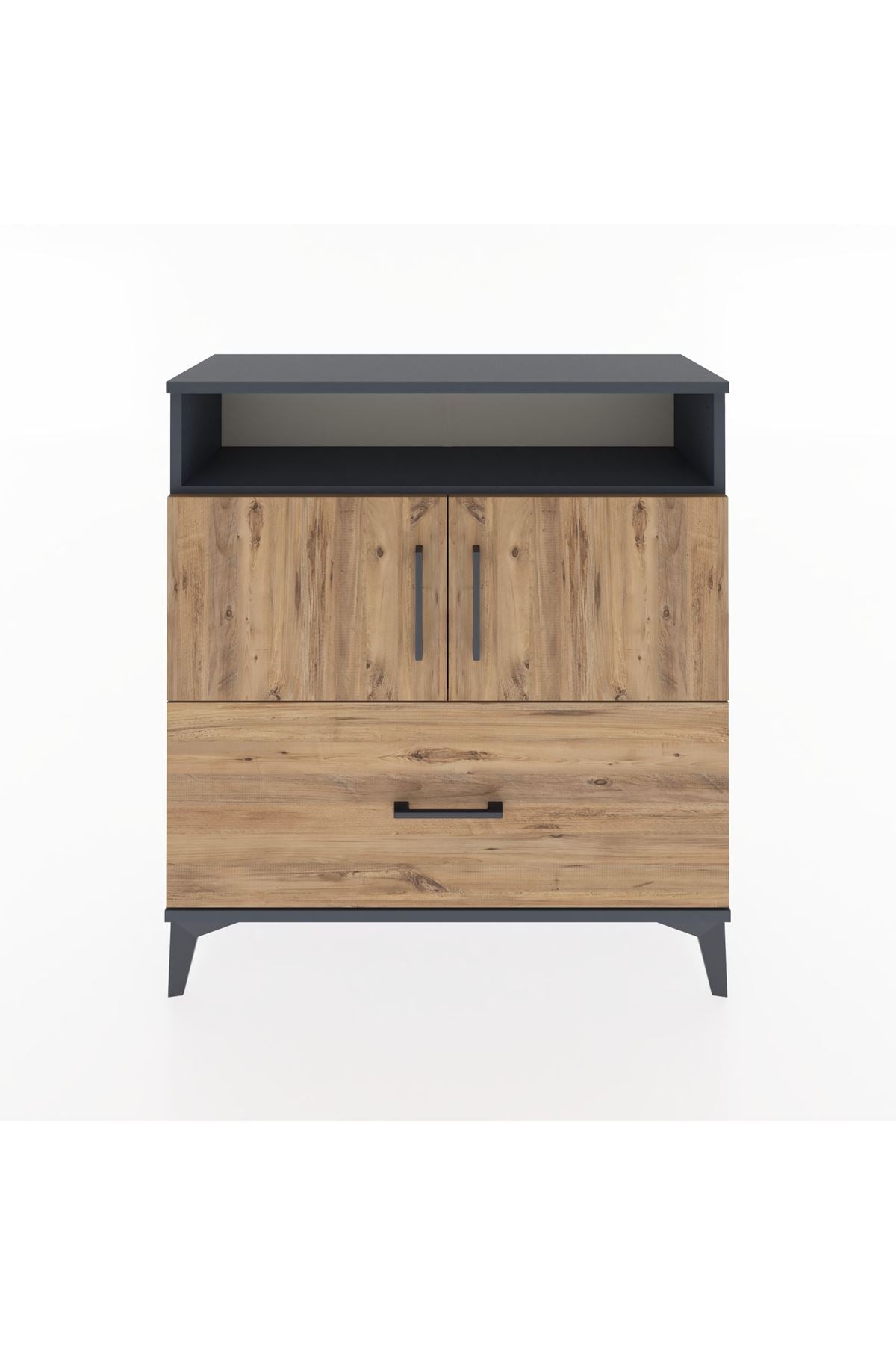 Arges Şifonyer 3 Raflı Tek Çekmeceli 2 Kapaklı 88x30x96 Antrasit-Çam