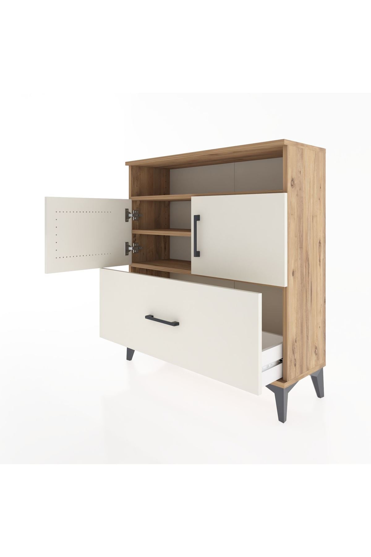 Arges Şifonyer 3 Raflı Tek Çekmeceli 2 Kapaklı 88x30x96 Çam-Aytaşı