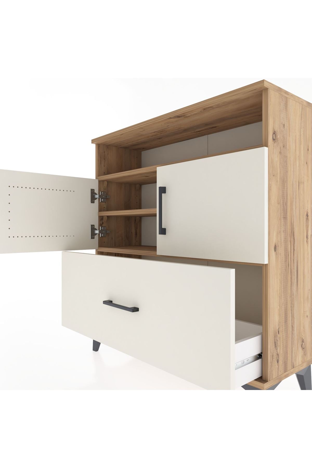 Arges Şifonyer 3 Raflı Tek Çekmeceli 2 Kapaklı 88x30x96 Çam-Aytaşı