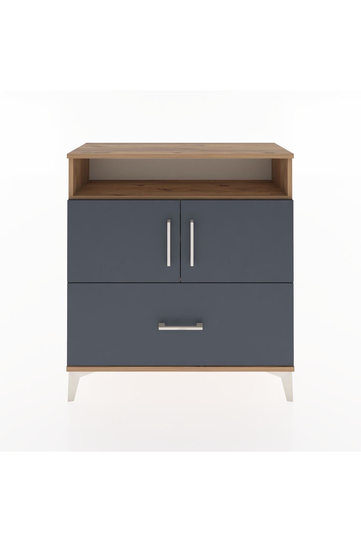 Arges Şifonyer 3 Raflı Tek Çekmeceli 2 Kapaklı 88x30x96 Çam-Antrasit