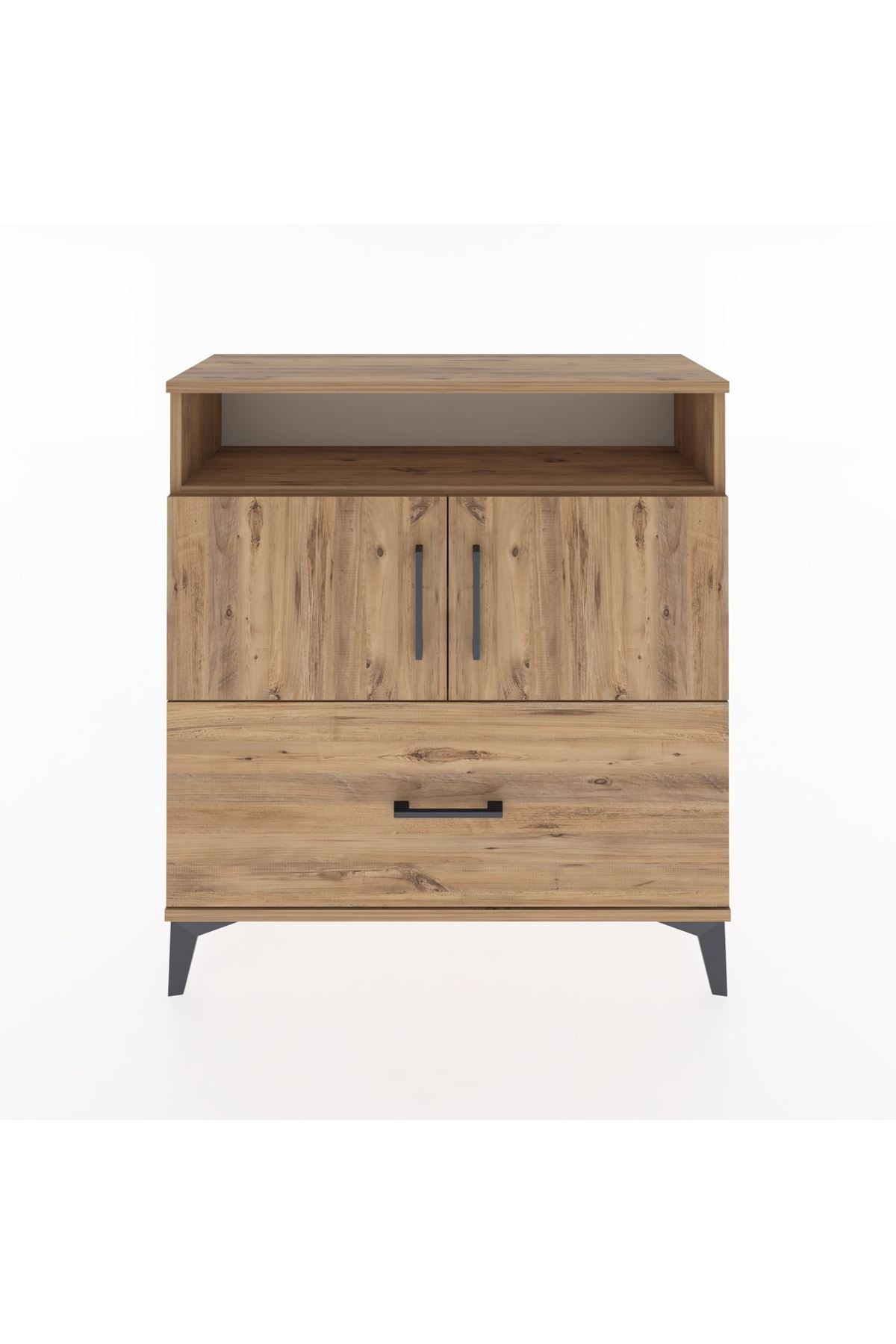 Arges Şifonyer 3 Raflı Tek Çekmeceli 2 Kapaklı 88x30x96 Çam-Çam