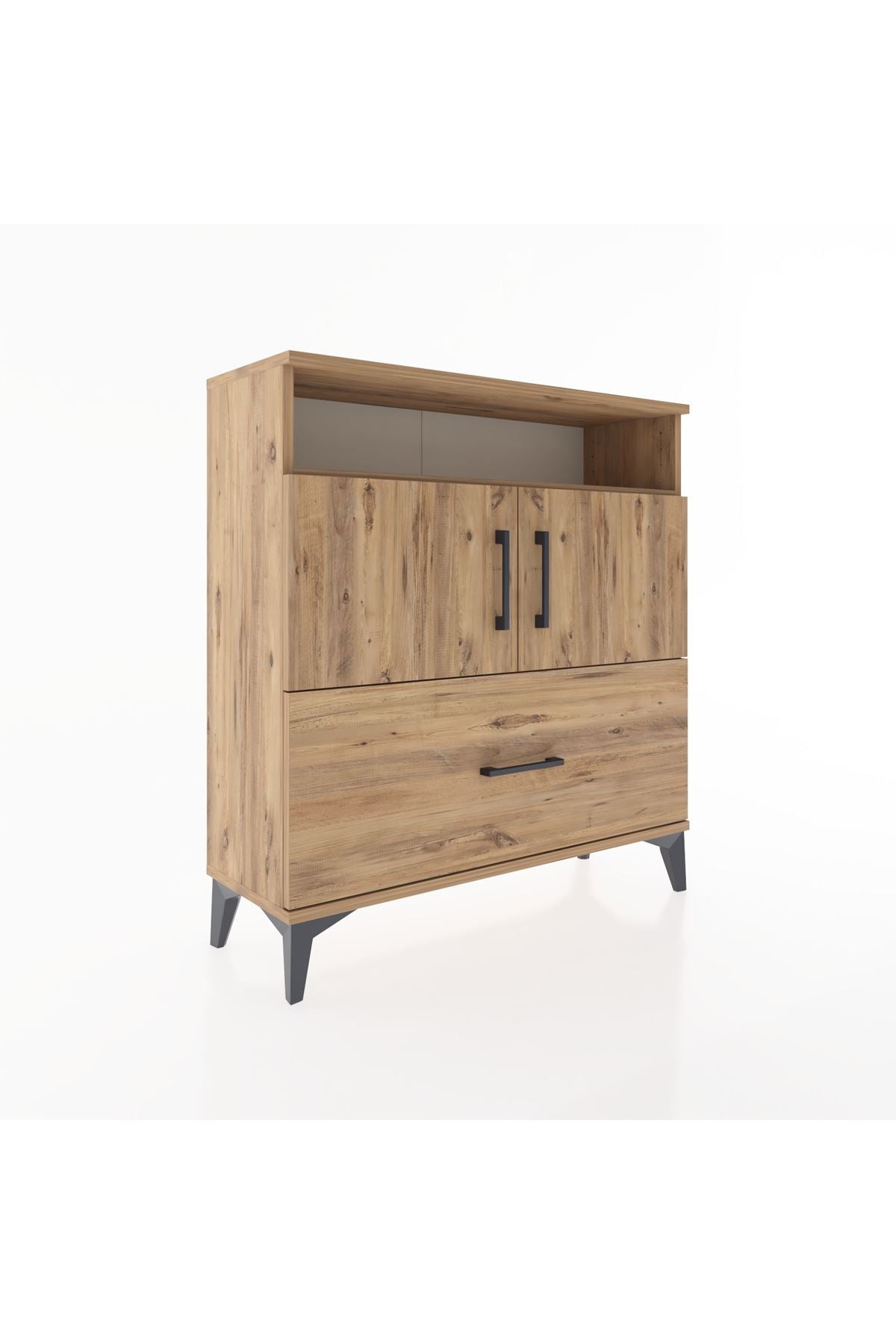 Arges Şifonyer 3 Raflı Tek Çekmeceli 2 Kapaklı 88x30x96 Çam-Çam