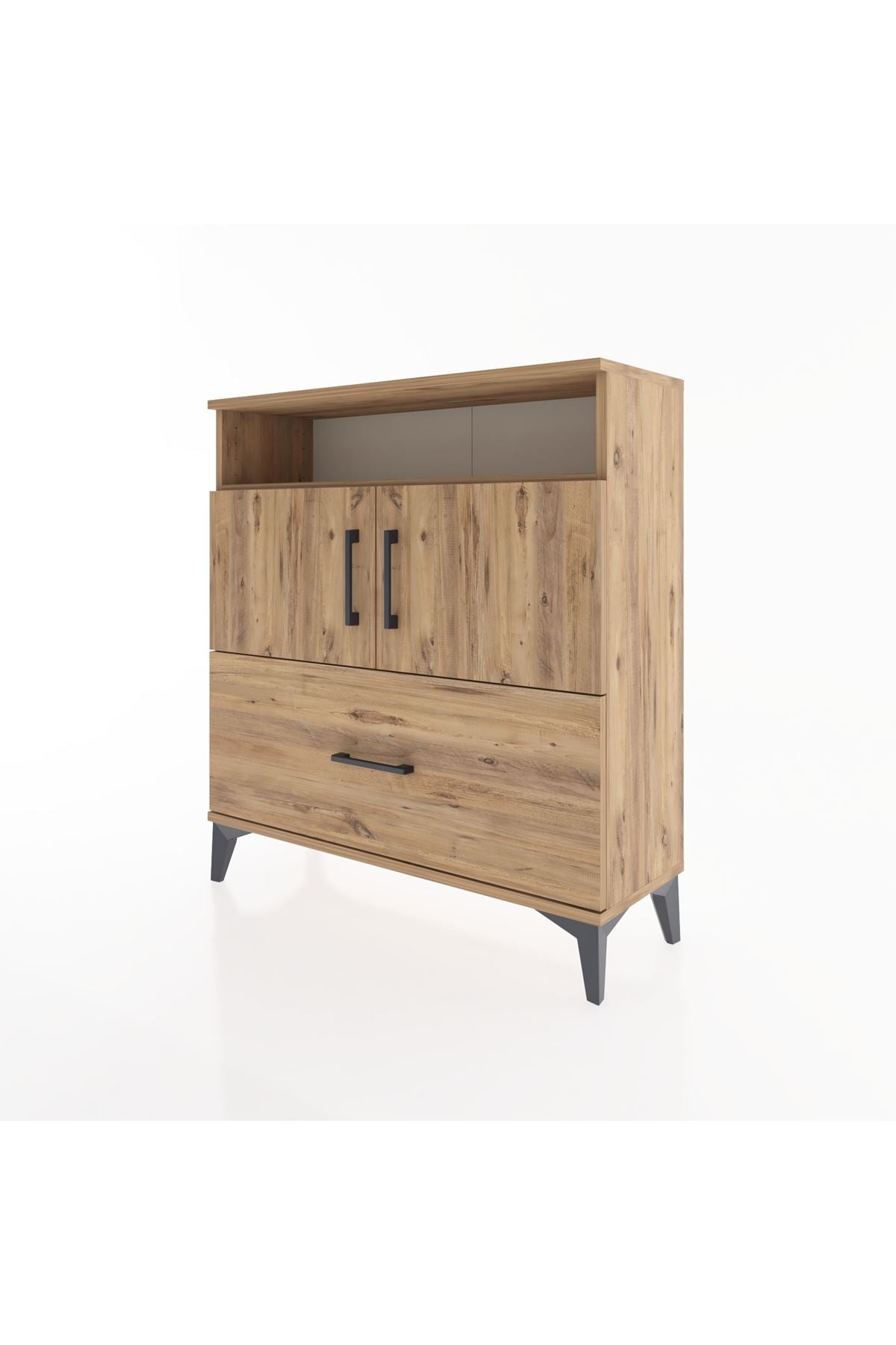 Arges Şifonyer 3 Raflı Tek Çekmeceli 2 Kapaklı 88x30x96 Çam-Çam