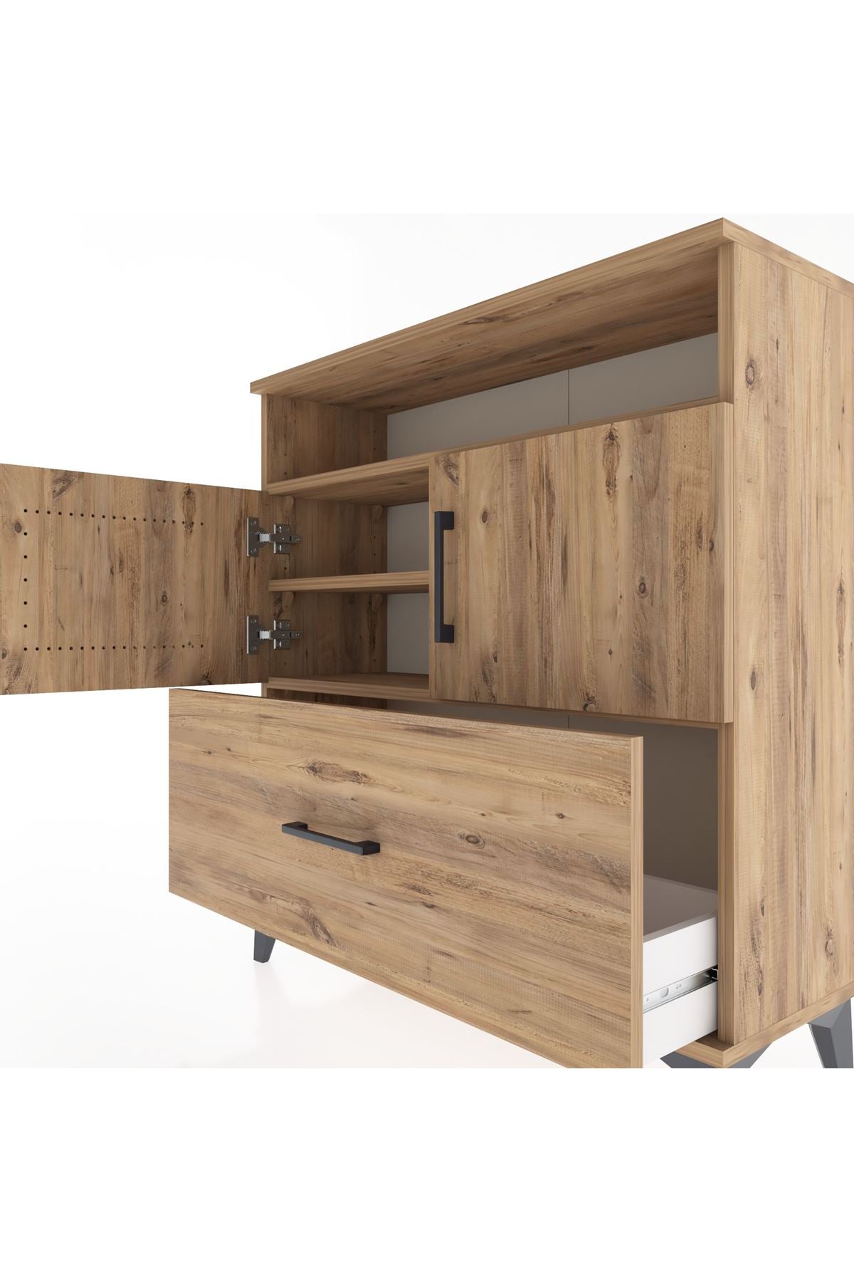 Arges Şifonyer 3 Raflı Tek Çekmeceli 2 Kapaklı 88x30x96 Çam-Çam