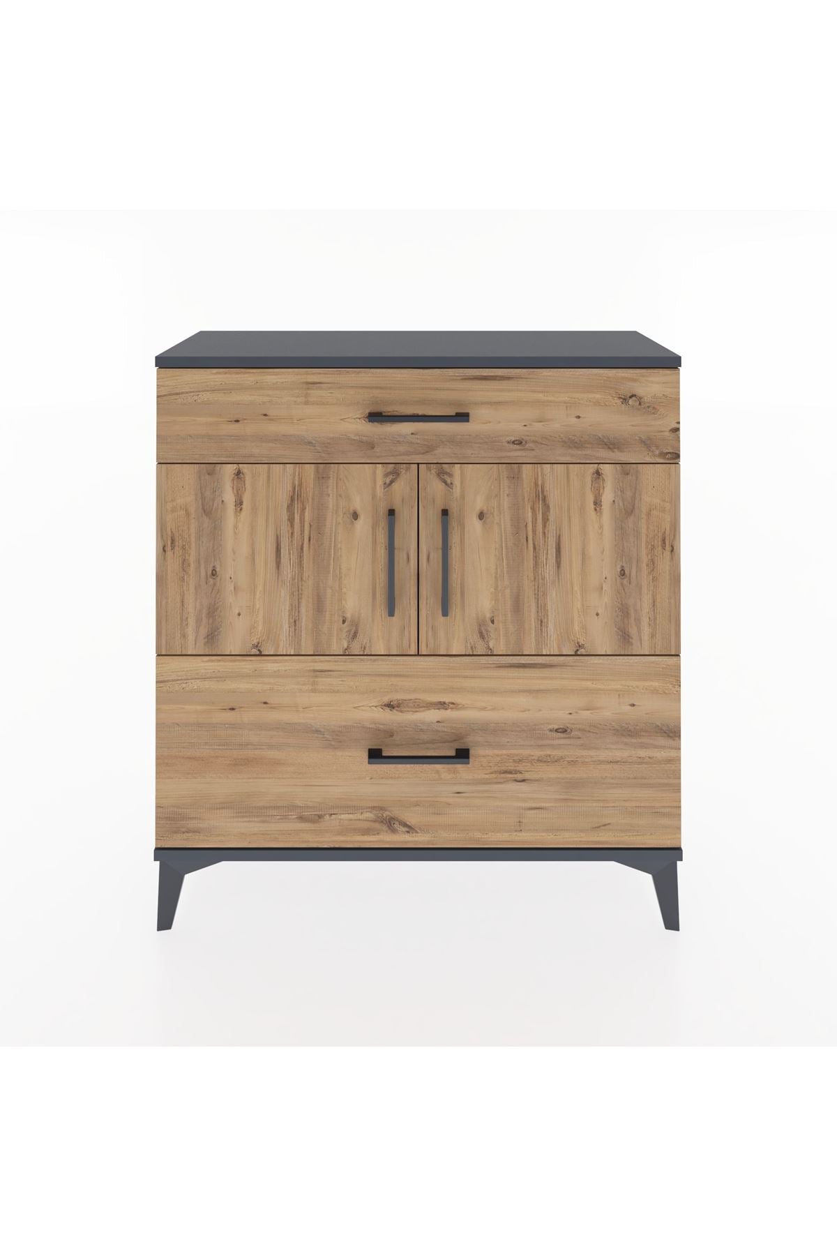 Arges Şifonyer 2 Raflı 2 Çekmeceli 2 Kapaklı 88x30x96 Antrasit-Çam