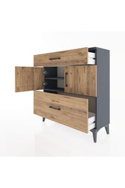 Arges Şifonyer 2 Raflı 2 Çekmeceli 2 Kapaklı 88x30x96 Antrasit-Çam