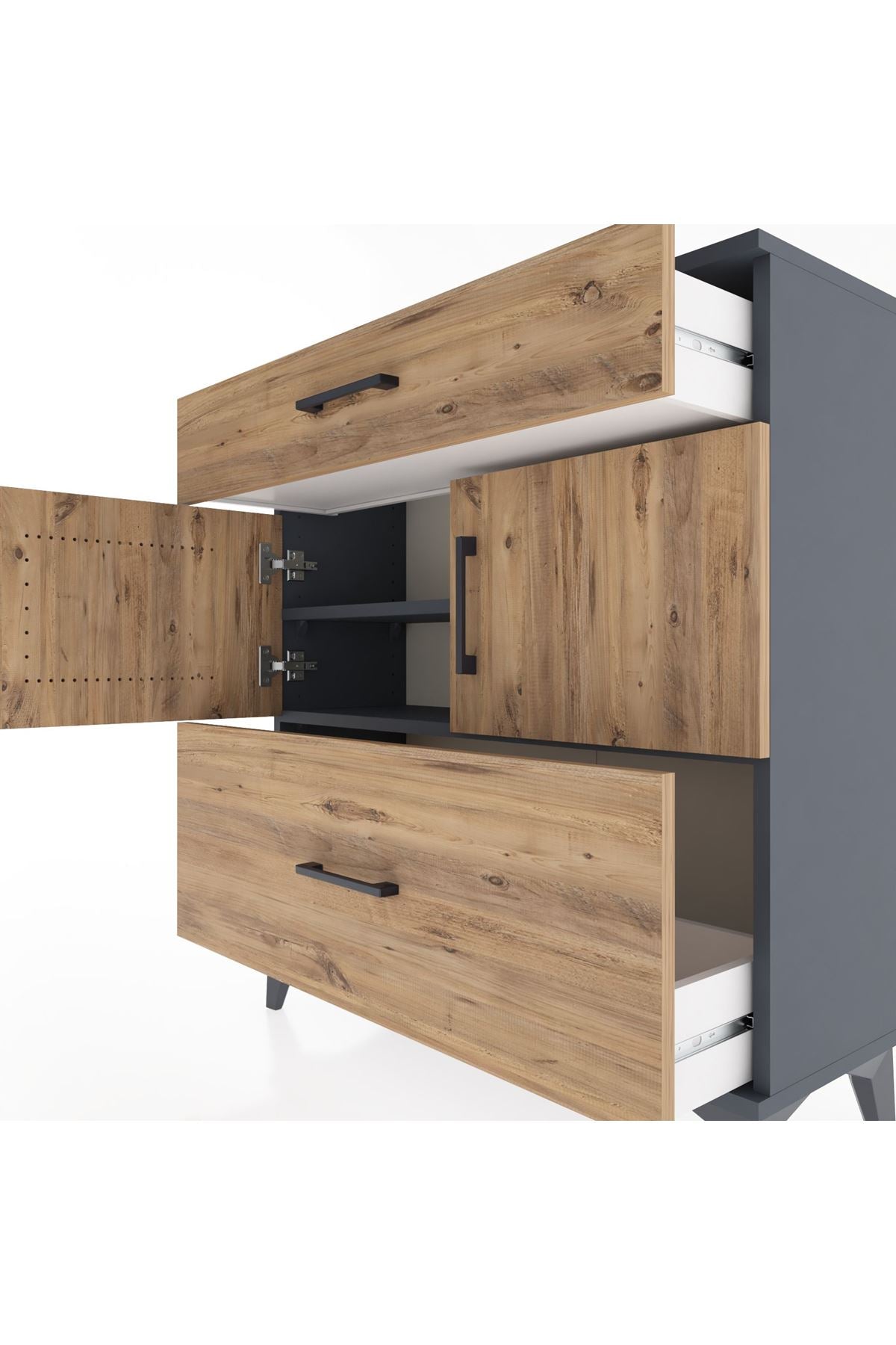 Arges Şifonyer 2 Raflı 2 Çekmeceli 2 Kapaklı 88x30x96 Antrasit-Çam