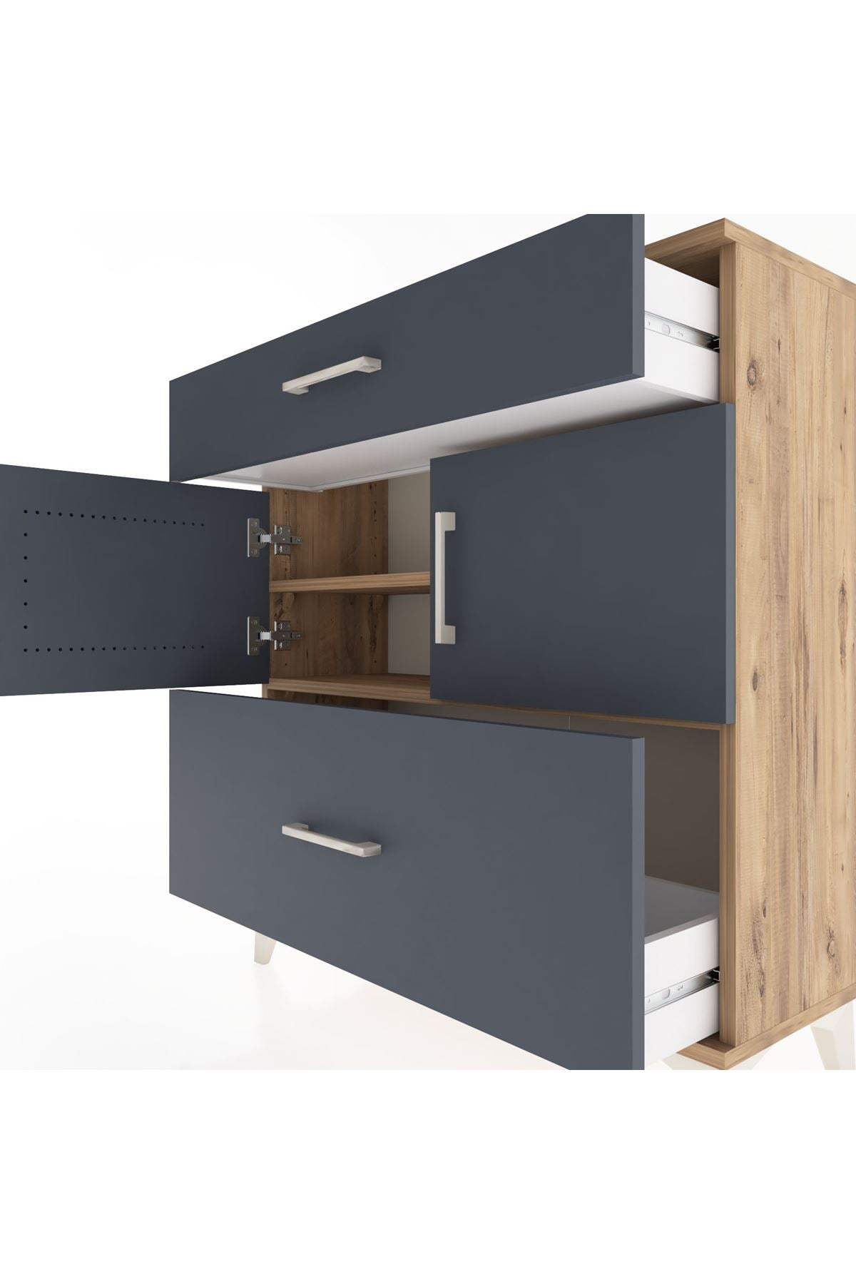 Arges Şifonyer 2 Raflı 2 Çekmeceli 2 Kapaklı 88x30x96 Çam-Antrasit