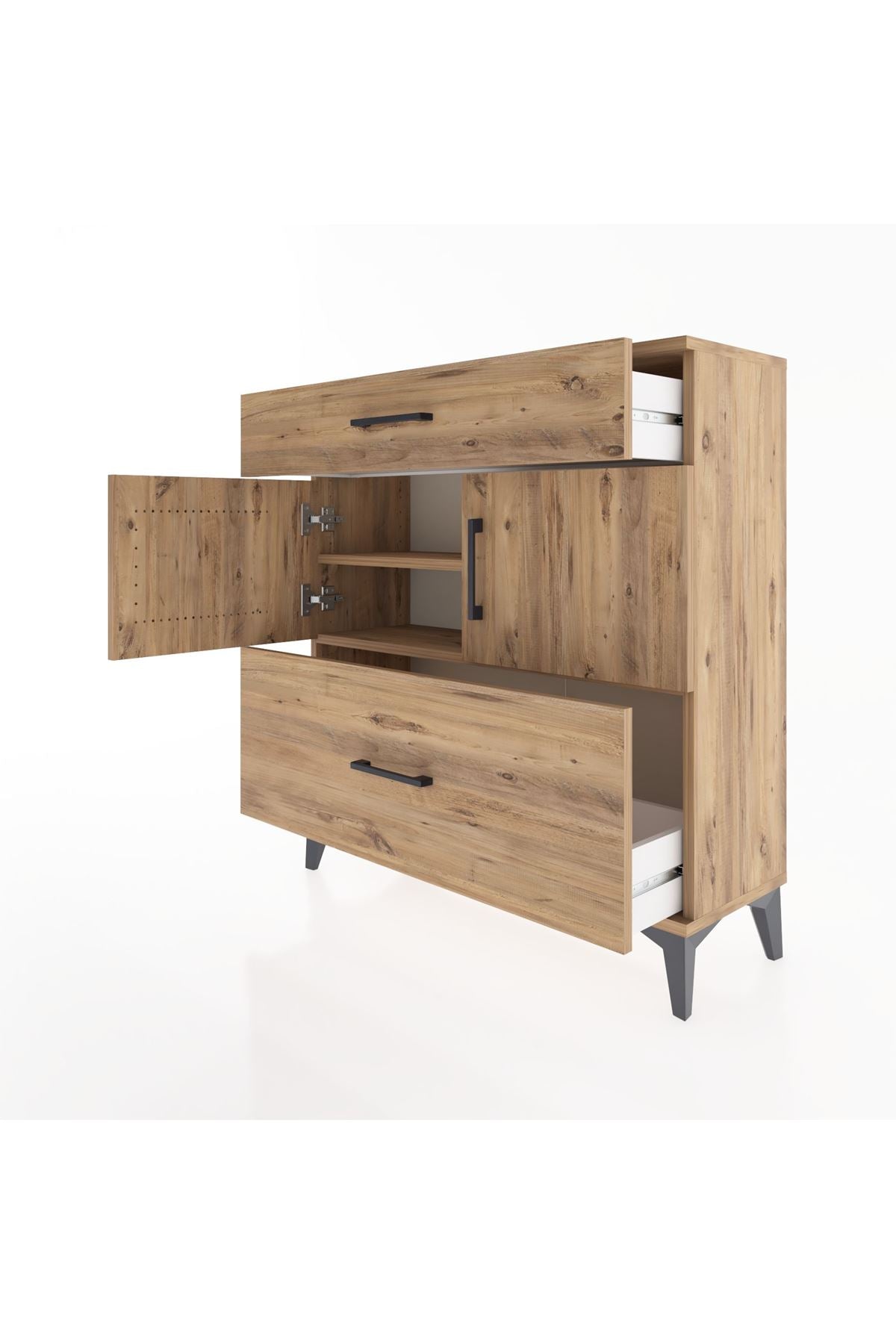 Arges Şifonyer 2 Raflı 2 Çekmeceli 2 Kapaklı 88x30x96 Çam-Çam