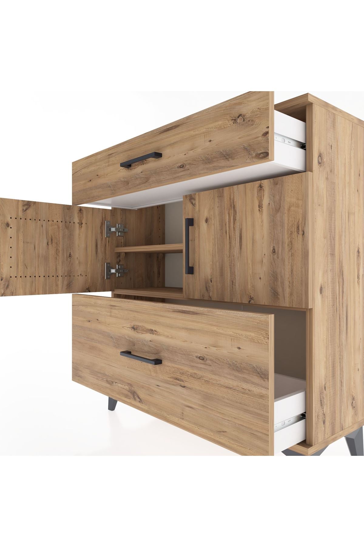 Arges Şifonyer 2 Raflı 2 Çekmeceli 2 Kapaklı 88x30x96 Çam-Çam