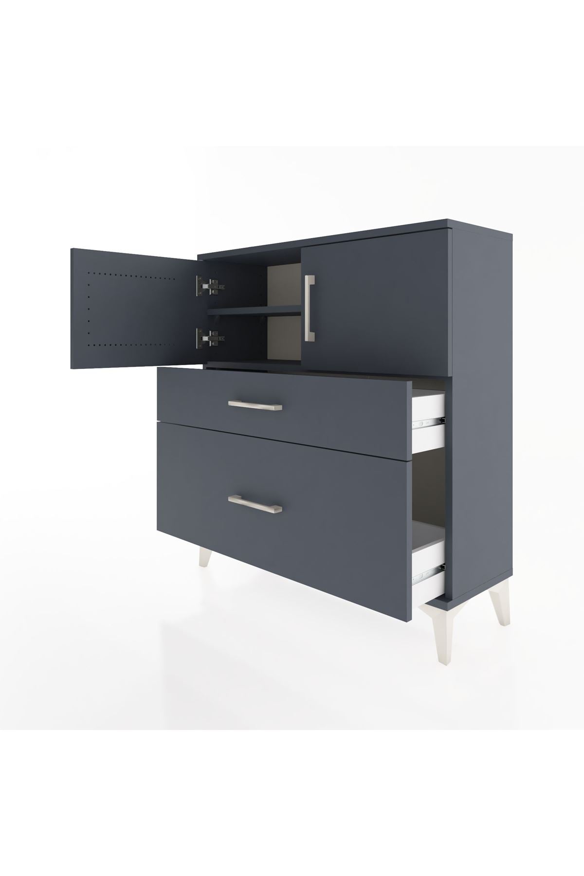 Arges Şifonyer 2 Raflı 2 Çekmeceli 2 Kapaklı 88x30x96 Antrasit-Antrasit