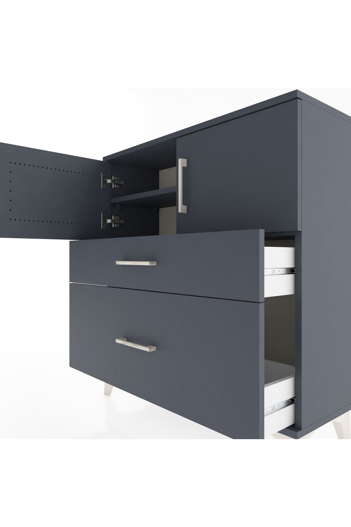 Arges Şifonyer 2 Raflı 2 Çekmeceli 2 Kapaklı 88x30x96 Antrasit-Antrasit