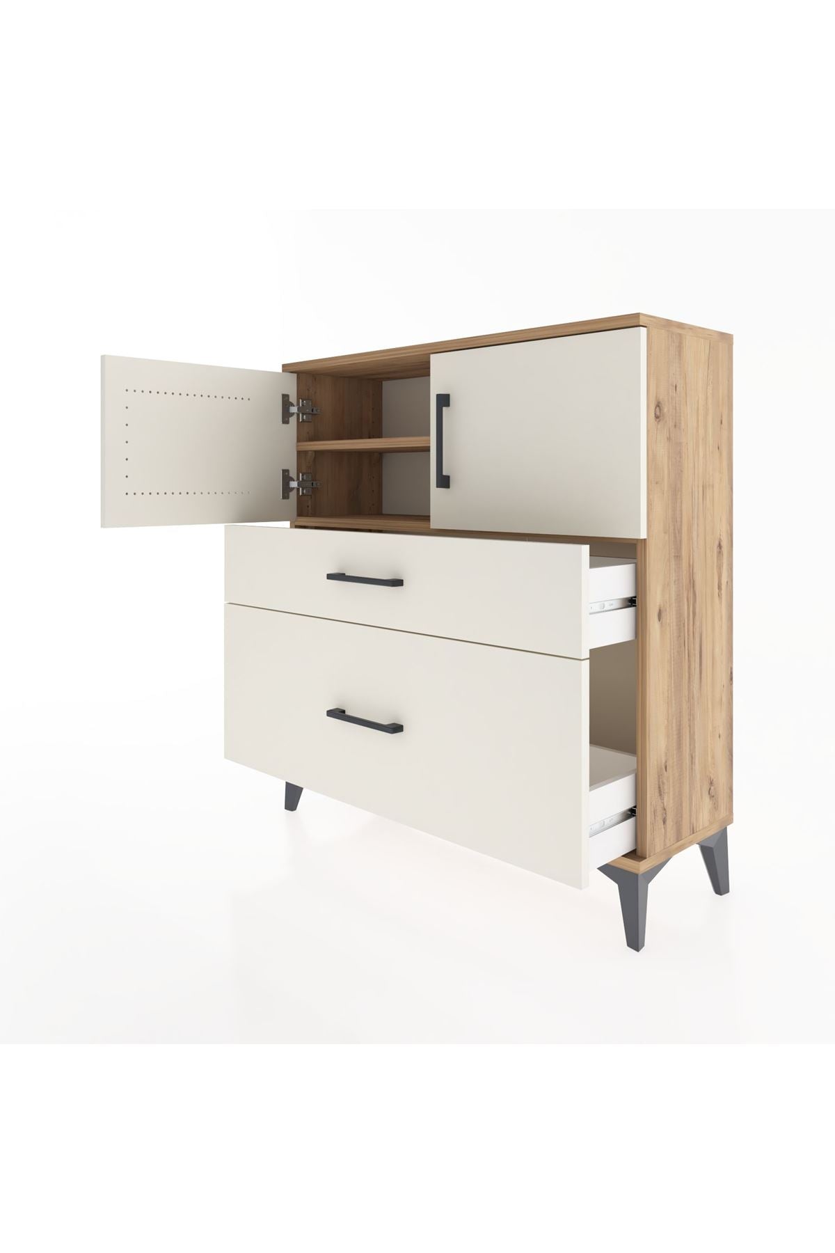 Arges Şifonyer 2 Raflı 2 Çekmeceli 2 Kapaklı 88x30x96 Çam-Aytaşı