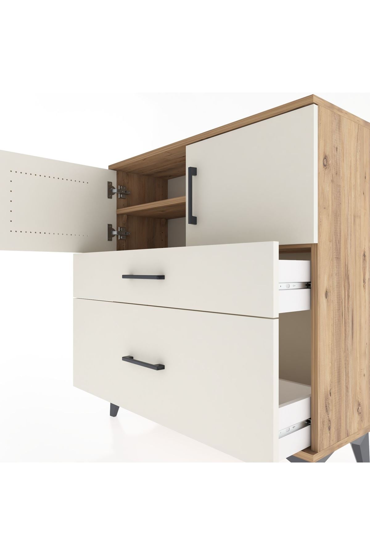 Arges Şifonyer 2 Raflı 2 Çekmeceli 2 Kapaklı 88x30x96 Çam-Aytaşı