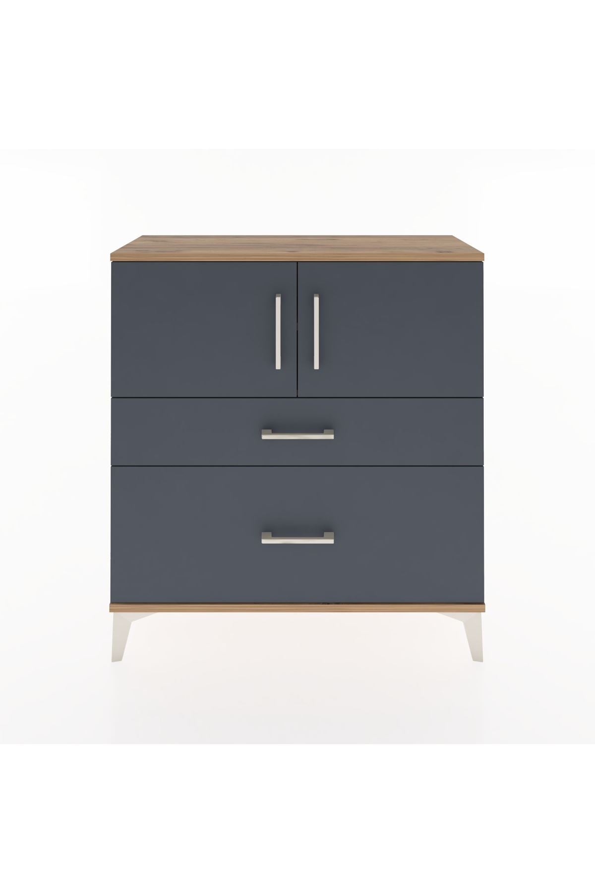 Arges Şifonyer 2 Raflı 2 Çekmeceli 2 Kapaklı 88x30x96 Çam-Antrasit