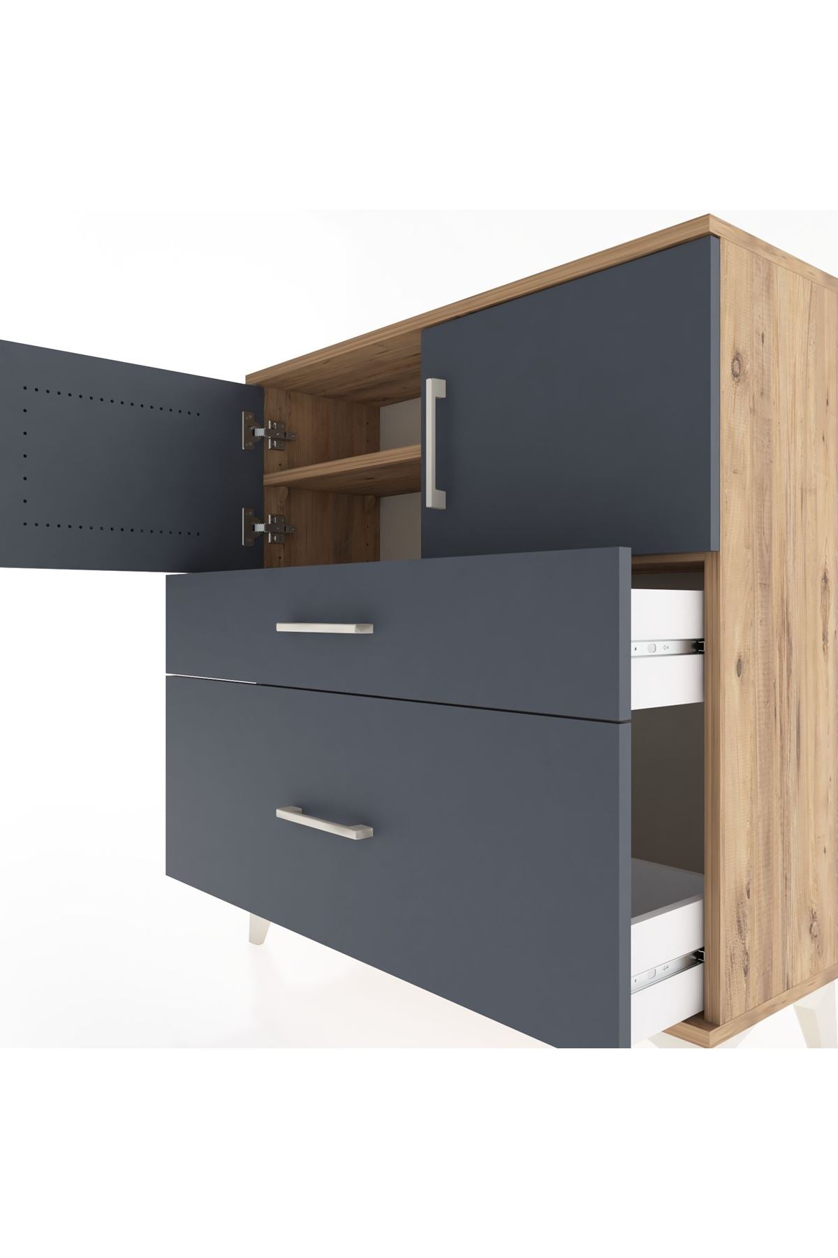 Arges Şifonyer 2 Raflı 2 Çekmeceli 2 Kapaklı 88x30x96 Çam-Antrasit