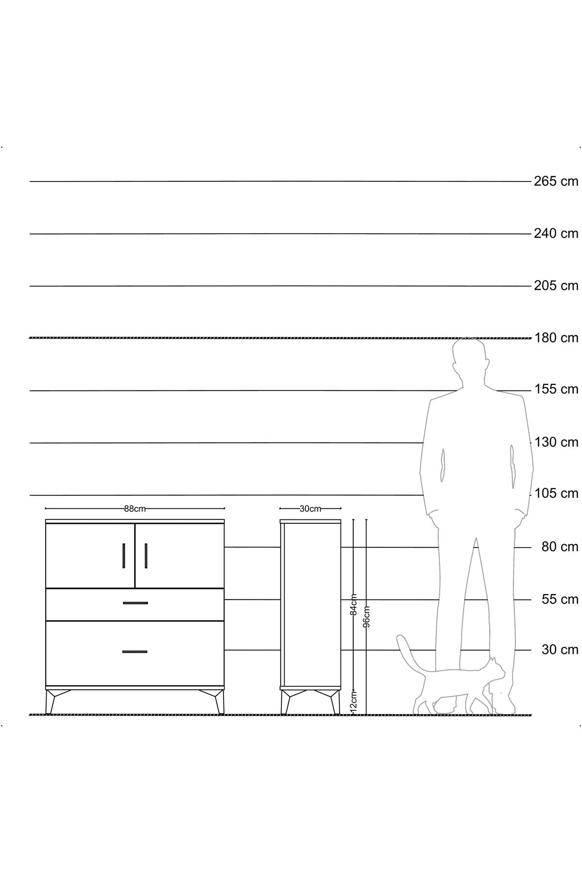 Arges Şifonyer 2 Raflı 2 Çekmeceli 2 Kapaklı 88x30x96 Çam-Antrasit