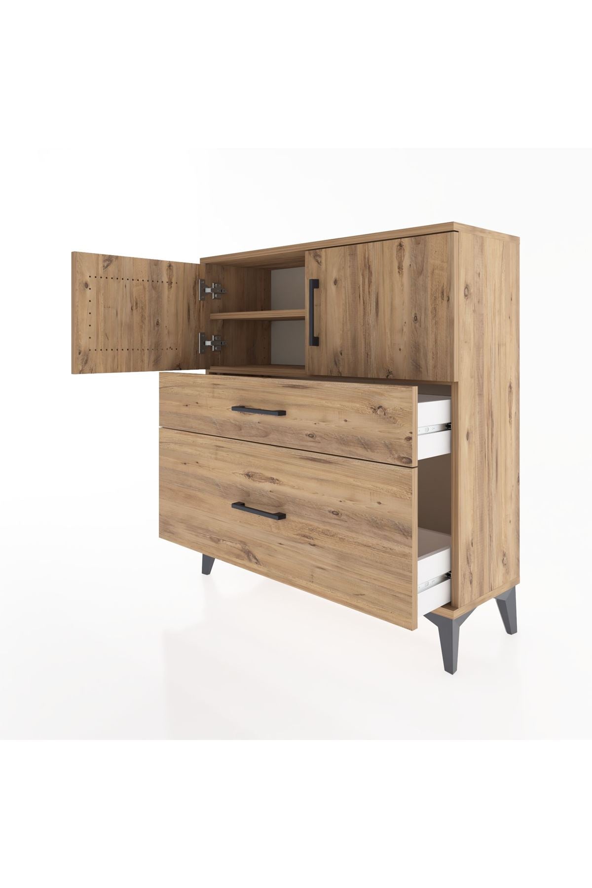 Arges Şifonyer 2 Raflı 2 Çekmeceli 2 Kapaklı 88x30x96 Çam-Çam