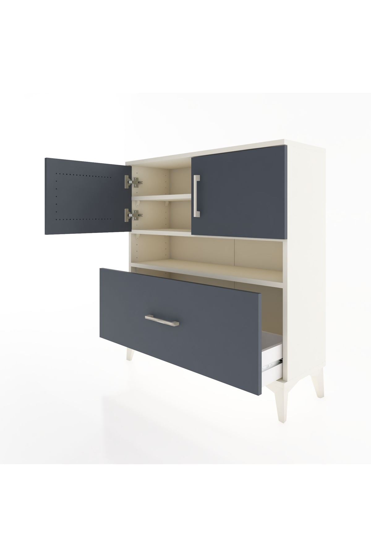 Arges Şifonyer 3 Raflı Tek Çekmeceli 2 Kapaklı 88x30x96 Aytaşı-Antrasit