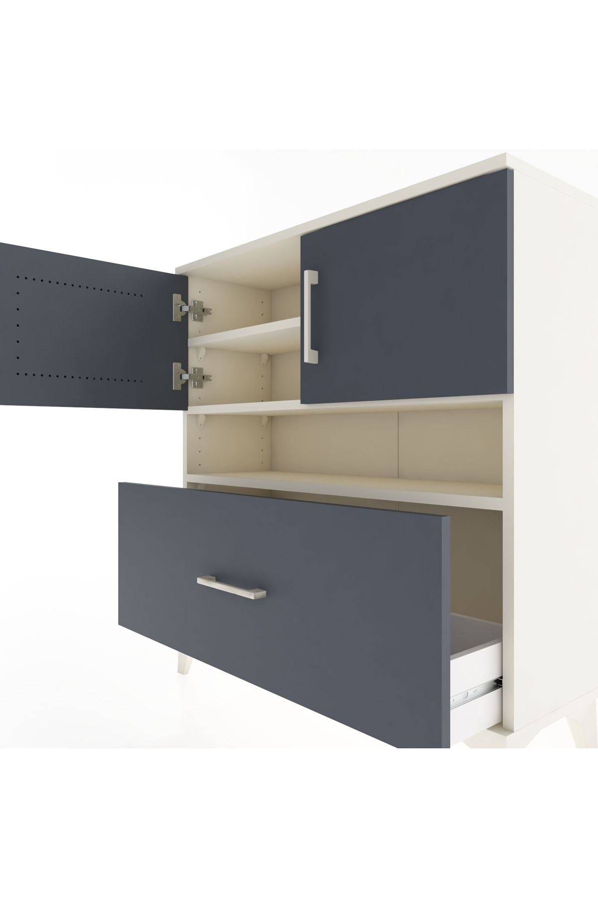 Arges Şifonyer 3 Raflı Tek Çekmeceli 2 Kapaklı 88x30x96 Aytaşı-Antrasit