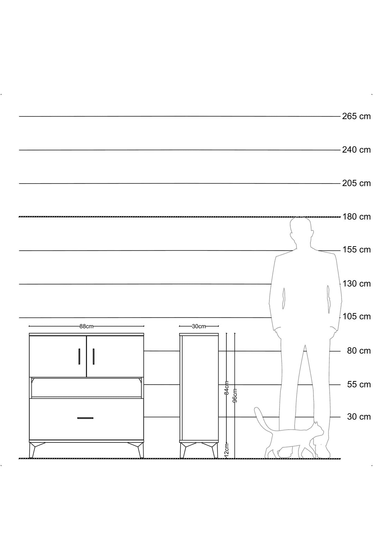 Arges Şifonyer 3 Raflı Tek Çekmeceli 2 Kapaklı 88x30x96 Aytaşı-Antrasit